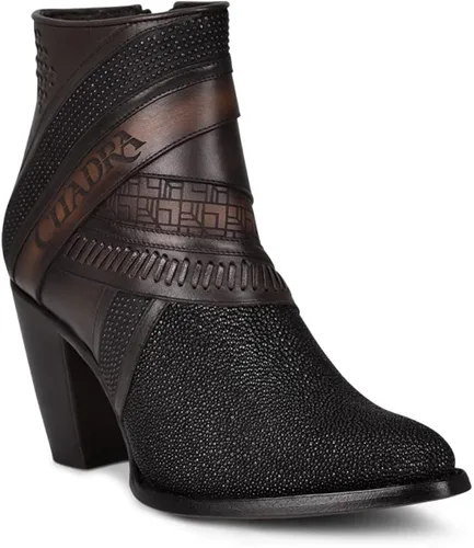Vista 2 de Cuadra Botines de mujer en piel auténtica de raya, con cremallera, color negro