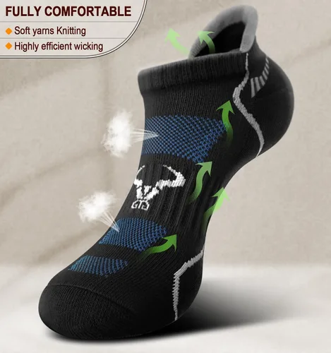 Vista 2 de BULLIANT Calcetines de correr para hombre, 6 pares, calcetines de tobillo que no se ven transpirables, absorben para hombres y mujeres, suela