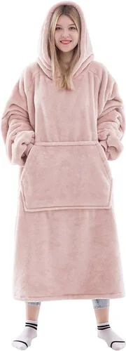 Vista 43 de Waitu - Sudadera tipo manta, para regalar a hombre o mujer, muy cálida y acogedora, gigantesca, con capucha, de gruesa franela, con mangas y un Negro