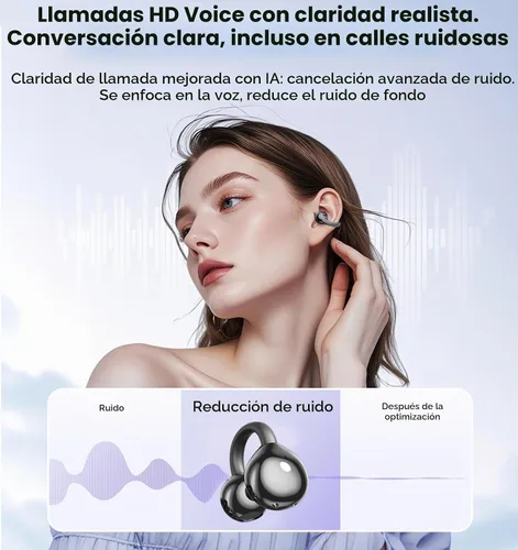 Vista 5 de Auriculares con clip, auriculares de oreja abierta inalámbricos Bluetooth 5.4, auriculares ligeros de oreja abierta con micrófono batería 59H Negro