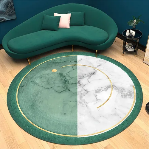 Vista 7 de HM&DX Alfombras de lujo ligeras 3D, modernas alfombras circulares abstractas de mármol, lujosas, lavables, antideslizantes, circulares, para sala