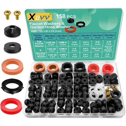 Vista 10 de XBVV Juego de surtido de arandelas para llave de 106 piezas con arandelas de goma planas y biseladas surtidas para reemplazo y reparación de fugas