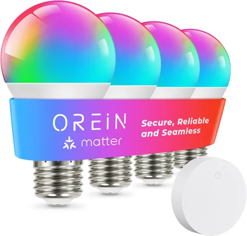 Vista 11 de OREiN Matter - Bombilla inteligente, bombillas inteligentes con control remoto que funcionan con Apple Home, Alexa, Google Home, SmartThings
