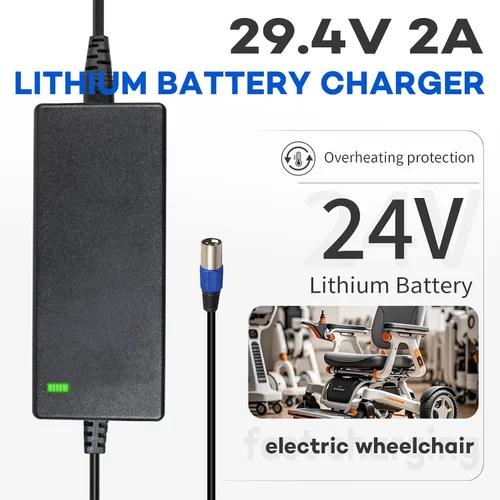 Vista 2 de Cargador de 29.4V 2A con enchufe XLR para 24V 7S Cargador de batería de litio 24V Cargador de batería universal