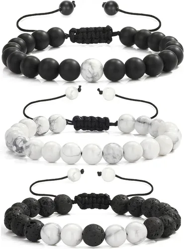 Vista 16 de CNLQ - Pulseras de larga distancia para parejas, regalo a juego, ágata mate de 0.315 in, cuentas de piedra (rojo elástico)