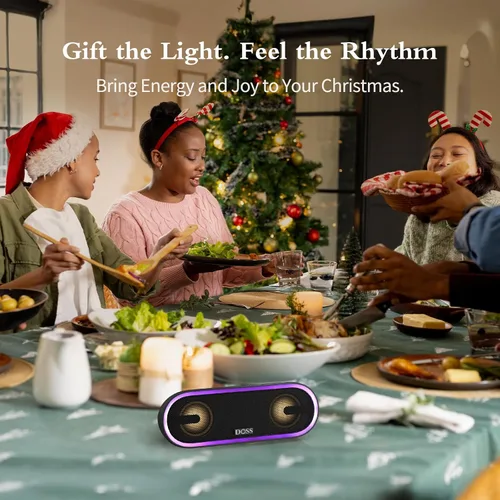 Vista 9 de DOSS SoundBox Pro+ P300 parlante Bluetooth con sonido estéreo de 40 W, graves adicionales, impermeable IPX6, emparejamiento TWS, diversos efectos