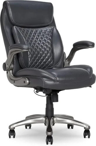 Vista 6 de Amazon Basics Silla ergonómica de escritorio ejecutiva con soporte lumbar, reposabrazos abatibles, altura ajustable, cuero crema