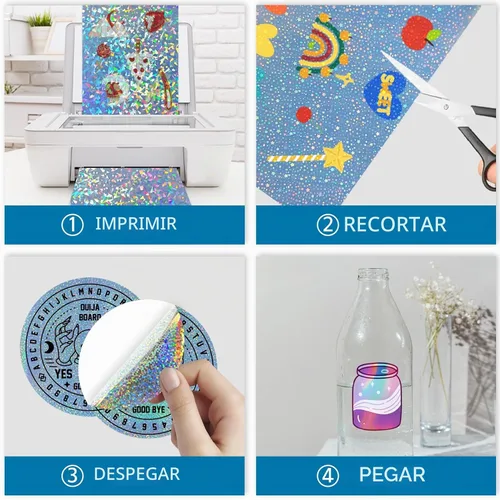 Vista 3 de Papel adhesivo holográfico para impresora de inyección de tinta y láser, 8.5 x 11 pulgadas, vinilo imprimible, autoadhesivo, impermeable, arcoíris 4