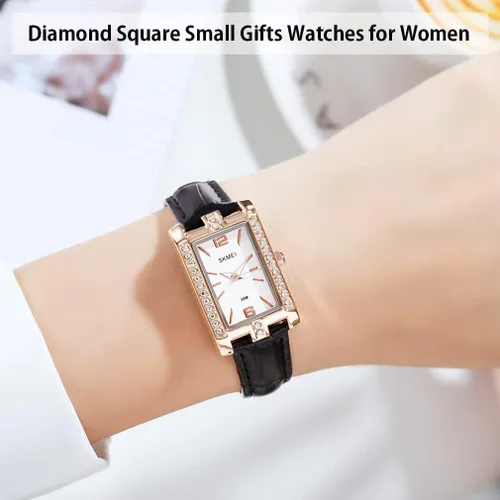 Vista 2 de SKMEI Watches for Women, Leather Band Slim Square Small Waterproof Fashion Casual Simple Analog Quartz Girls Gifts Wrist Watch