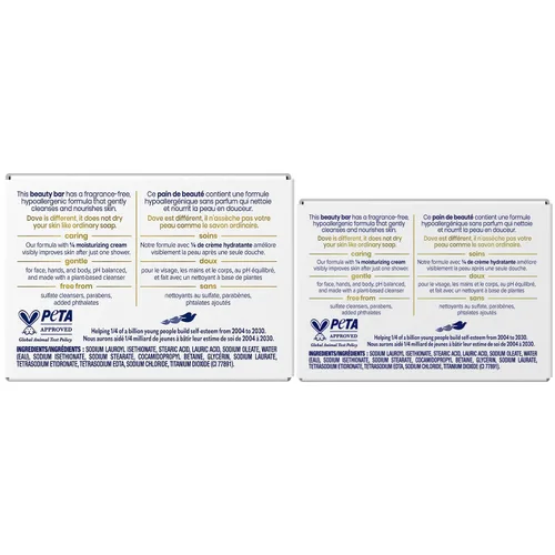 Vista 2 de Dove Jabón en barra de belleza, piel sensible, 2 tamaños, variedad de 3 unidades con crema hidratante para una piel suave y lisa, hipoalergénico