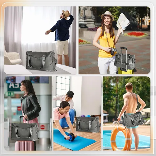 Vista 7 de Gryme Pequeña bolsa de gimnasio con compartimento para zapatos y bolsillo húmedo, mini bolsa de lona de 15 pulgadas para hombres y mujeres, pequeña