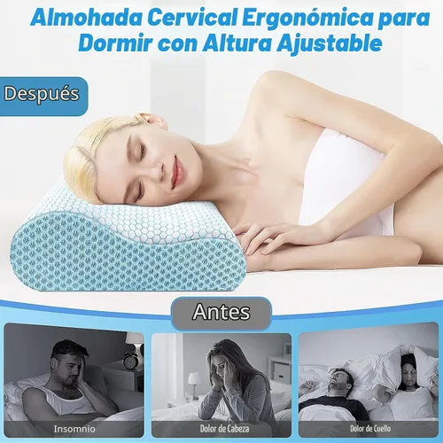 Vista 6 de Almohada cervical ergonómica para dormir, tamaño Queen azul