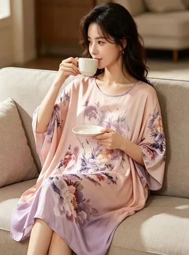 Vista 5 de Pijama de seda 100% para mujer, batas de baño de seda para mujer, batas de kimono de seda, batas de baño con mangas de muñeca, estampado floral