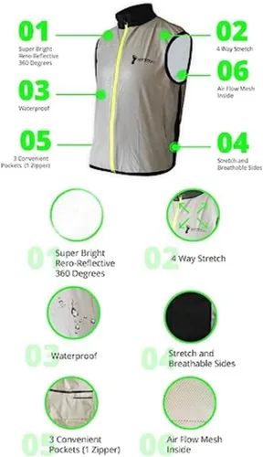 Vista 8 de Full Reflective Vest For Night Visibility - Cycling Gilet - Running Vest