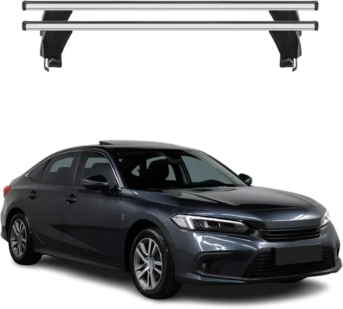 Vista 17 de Barras transversales de techo OMAC para Honda Civic Hatchback 1996-2000, con cierre, 49.9 kg, aluminio, negro, 2 piezas, se ajusta a portaequipajes
