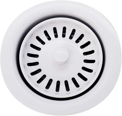 Vista 2 de Westbrass D2082S-50 3-1/2" Cuello Extra-Profundo Fregadero de Cocina Eliminación de Residuos Brida y Tapón Colador, Revestimiento en Polvo Blanco