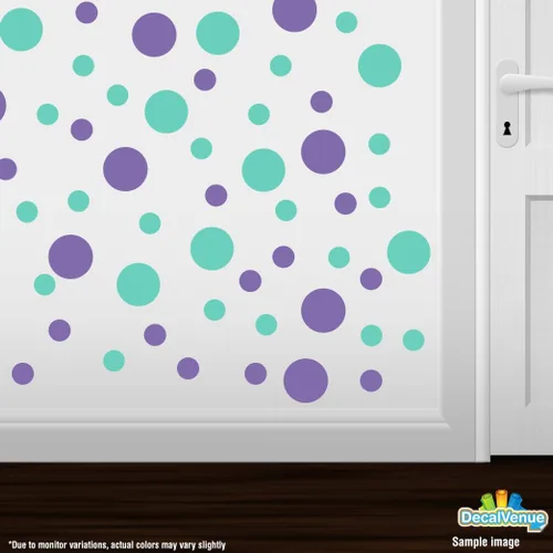 Vista 2 de Juego de 30 calcomanías de vinilo para pared, diseño de círculos verde lavanda/menta