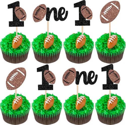 Vista 12 de 36 piezas de adornos para cupcakes de pelota de rugby, trofeo de fútbol americano, selecciones de cupcakes de fútbol americano, decoración