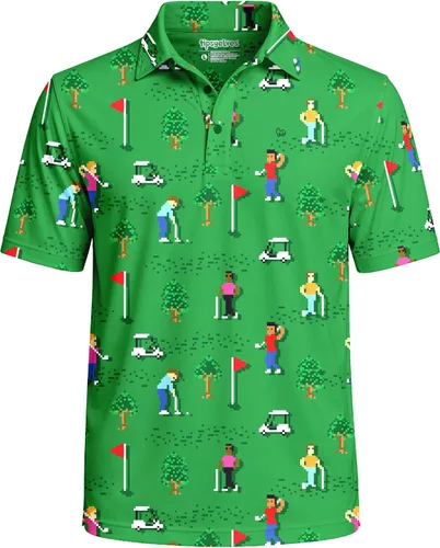 Vista 20 de Tipsy Elves Camiseta polo de golf divertida para hombre - Ropa de golf novedosa Paraíso azul de 8 bits