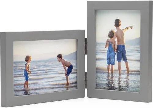 Vista 38 de Marcos de Fotos Dobles 4x4 con Bisagras Plegables en Negro para Colgar en la Pared o Poner en Mesa, Hechos de Madera de Pino con Vidrio Real P-44 *
