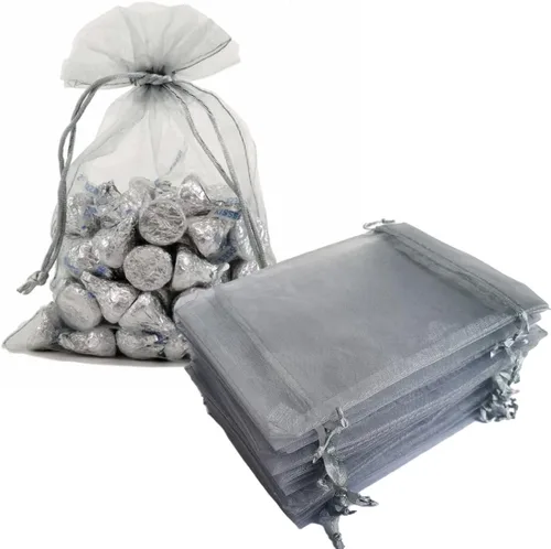 Vista 15 de 100 piezas por paquete 5x7 Bolsas de regalo transparentes negras, tela de organza transparente, bolsas de malla transparentes con cordón