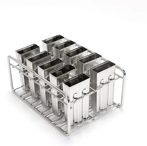 Vista 4 de Molde para hacer helados de acero inoxidable, moldes para paletas de hielo con 10 tazas de molde y estante, herramienta para hacer moldes de paletas