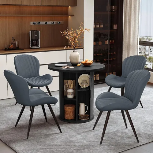 Vista 148 de Miereirl Moderno juego de comedor de 5 piezas para mesa redonda de madera de 4,31.5 pulgadas con estante de almacenamiento semiabierto y puerta