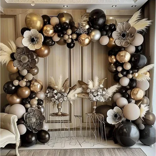 Vista 7 de Kit de arco de guirnalda de globos negros de Captank, doble relleno, globos de látex de diferentes tamaños 18/12/5 pulgadas para cumpleaños