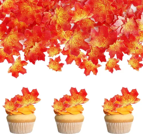 Vista 11 de Rsstarxi Paquete de 24 adornos para cupcakes con purpurina de otoño de hojas de arce de otoño, palillos para cupcakes, decoración de pasteles