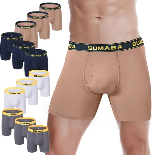 Vista 31 de SUMABA Calzoncillos tipo bóxer de pierna larga para hombre, con bolsa que no se suben para hombre 1 paquete: verde militar02