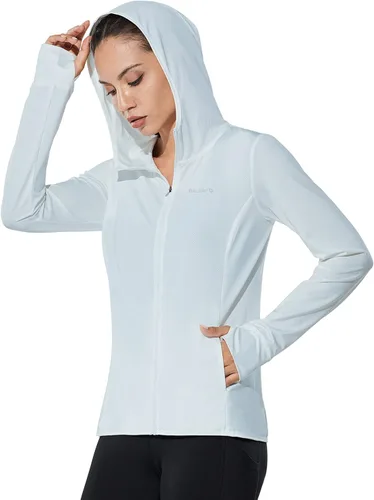 Vista 2 de BALEAF Chaqueta de protección solar UPF 50 para mujer con capucha con bolsillos para senderismo rendimiento al aire libre