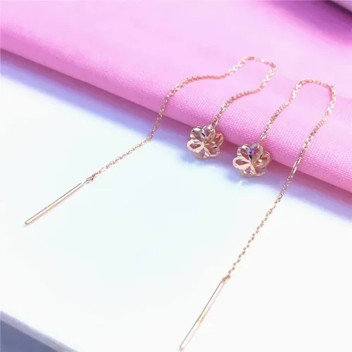 Vista 2 de SAGEKING 2024 New 585 Purple Gold Plated 14K Rose Gold Hollow Flower Earrings For Women Classic Light Luxury Ear Line Party Jewelry Gift Fashion