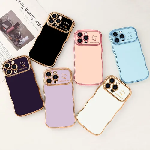 Vista 7 de LCHULLE Funda para iPhone 12 Pro para mujeres y niñas, lindo marco ondulado con forma rizada con patrón de corazón de amor, cubierta de protección