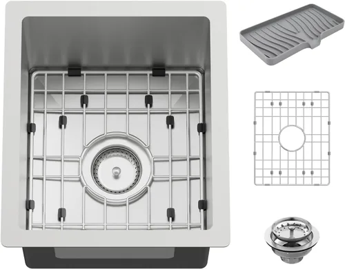 Vista 9 de Fregadero de cocina y bar negro de 12 x 16 pulgadas, pequeño tazón de acero inoxidable para montaje inferior, fregadero de cocina y bar, elección