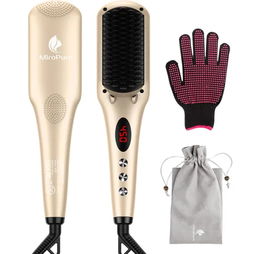 Vista 11 de Cepillo iónico alisador de cabello con resistencia al calor, guante y función de bloqueo de temperatura, 2 en 1, MiroPure Negro