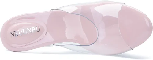Vista 5 de NBUUNBU Tacones transparentes plateados para mujer, zapatos de vestir con correa transparente, tacones Stilletos atractivos, puntera abierta