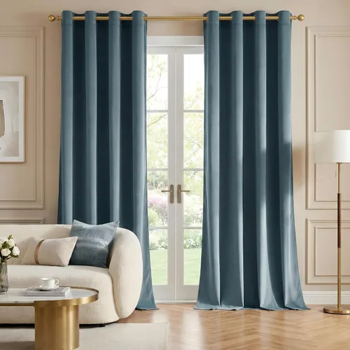 Vista 15 de NICETOWN Cortinas de terciopelo beige 100% opacas de 84 pulgadas de largo, 52 pulgadas de ancho, 2 paneles para dormitorio y sala de estar, cortinas