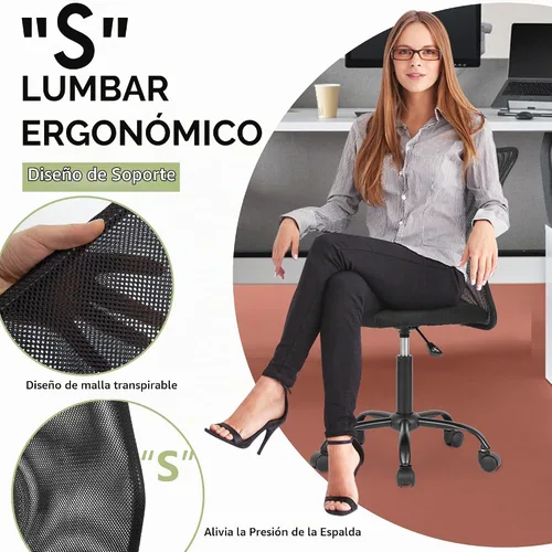 Vista 6 de [Usado] Silla de escritorio ergonómica de malla para computadora, respaldo moderno ejecutivo, soporte para la espalda media, silla giratoria y Negro