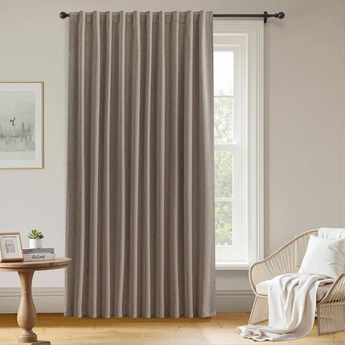 Vista 33 de Cortinas 100% opacas de lino sintético, 96 pulgadas de largo, 2 paneles para dormitorio o sala de estar, térmicas y atenuantes, con lengüetas