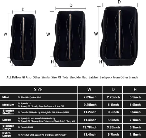 Vista 2 de ZTUJO - Organizador de bolsos de fieltro con cremallera metálica que se adapta a bolsos de mano y tote, especialmente diseñado para bolsos Speedy