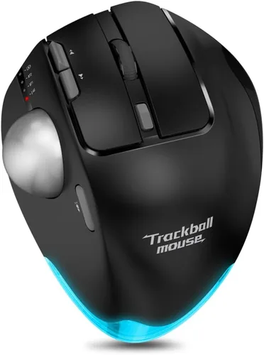 Vista 2 de zelotes Ratón de trackball, mouse Bluetooth inalámbrico recargable, 4800 DPI (5 niveles ajustables), modo dual (BT 5.0/3.0 + receptor USB 2.4G)