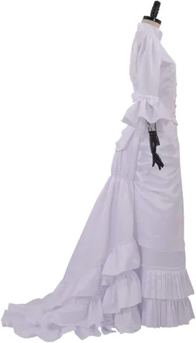 Vista 4 de White Victorian Bustle Dress Gown Halloween Costume Steampunk Victorian Gothic Cosplay Costume