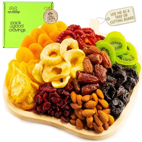 Vista 13 de NUT CRAVINGS - Cesta de regalo con arreglo floral de frutas secas navideñas en cesta de regalo de madera en forma de manzana + bandeja (9 surtido)