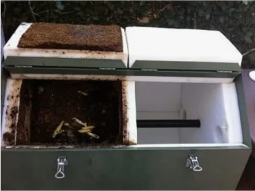 Vista 6 de Jora Composter JK 270 - Vaso de compostaje de doble cámara para exteriores, 70 galones, construcción de acero galvanizado