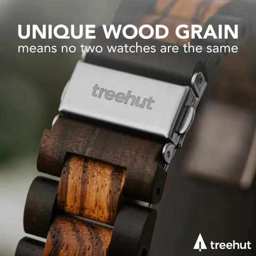 Vista 5 de Reloj Treehut de madera de cebrano y ébano, movimiento analógico de cuarzo