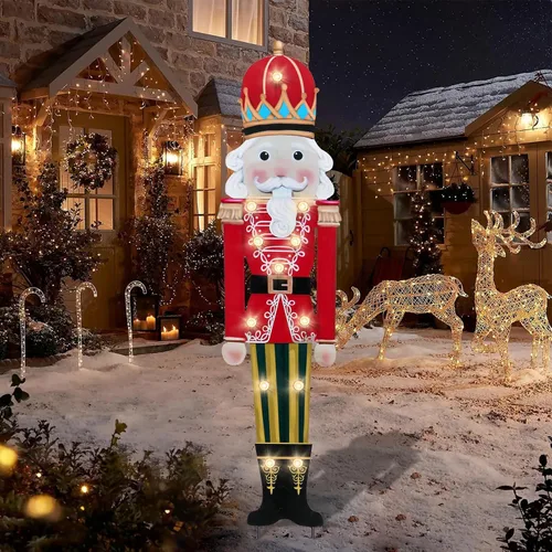 Vista 8 de Afirst Estacas de Navidad de Jardín de Metal, Adornos Navideños al Aire Libre, Gnomos de Jardín Sosteniendo Árbol de Jengibre, Luz de Regalo