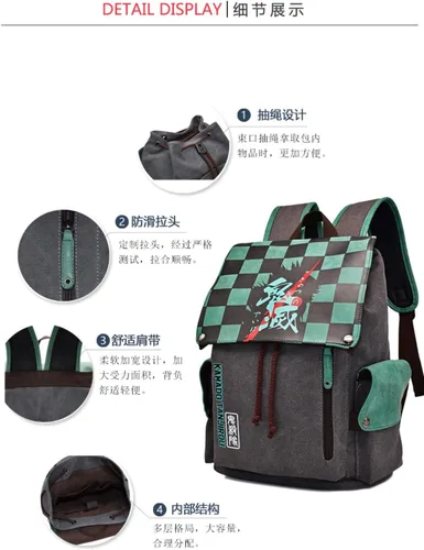 Vista 5 de Mochila de anime Demon Slayer Kimetsu no Yaiba Nezuko Casual Mochila Tanjiro de gran capacidad para la escuela unisex Nezuko talla única Mochilas
