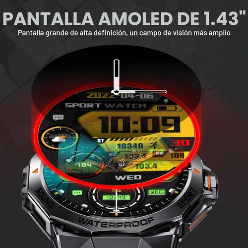 Vista 2 de Military Smart Watch for Men Make Call Dodecagonal Metal Case Tactical Watch 1.43" AMOLED HD Big Screen Smartwatch Compatible with iPhone Android