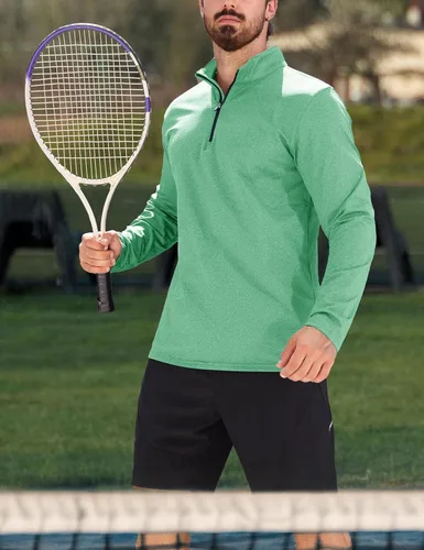 Vista 47 de MAGCOMSEN Sudadera de golf de manga larga con forro polar para hombre, con cremallera de 1/4, térmica, para correr