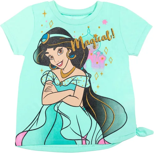 Vista 2 de Disney Frozen Moana Princess Tiana - Conjunto de camiseta floral y pantalones cortos de rizo francés para niños pequeños y grandes